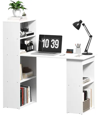 Produktbild von Schreibtisch Bürotisch Computertisch, 2 Regale, 5 Regalböden, 120 cm x 55 cm x 120 cm, Weiß