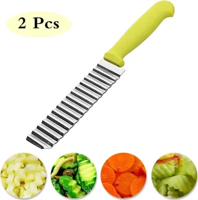 Produktbild von 2 Stück Gemüsehobel Pommesschneider,Pommes Wellenschneider Kinder,Kartoffelschneider Edelstahl,Riffelmesser für Gemüse Obst Salat Schneider,Pommes Wellenmesser, Wellenschnittmesser Baby