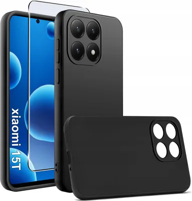 Produktbild von Mattschwarzes Slim-Silikon-Case für das Xiaomi 15T 5G + 9H-Glas
