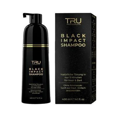 Produktbild von Tru Black Impact Haarfärbeshampoo Schwarz 3in1 gegen graue Haare 400ml