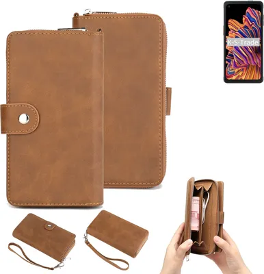Produktbild von K-S-Trade Handyhülle Schutzhülle kompatibel mit Samsung Galaxy XCover Pro & Portemonnee Tasche Handytasche Case Etui Geldbörse Wallet braun (1x)