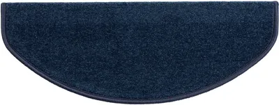 A dark blue, semi-circular carpet mat.