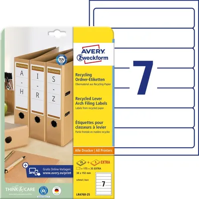 Produktbild von Ordner-Etiketten 38x192mm Recycling VE=30x210 Stück weiß