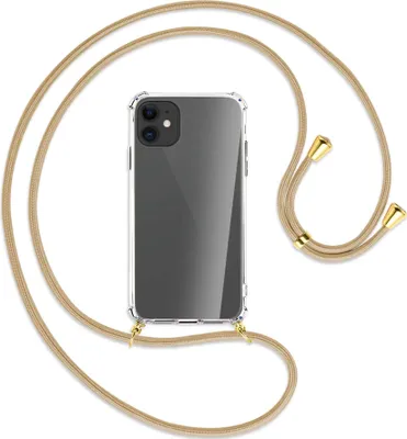 Produktbild von Handykette Backcover-Schutzhülle mit Band (Metall goldfarben) für Apple iPhone 11 - caramel