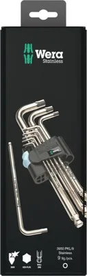 Immagine prodotto di Wera 3950/9 Set di chiavi combinate Hex-Plus Stainless 1 SB, metriche, acciaio inox - 05073544001