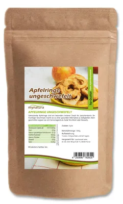 Produktbild von Mynatura getrocknete Apfelringe ungeschwefelt – ab 1000g - 1 Beutel (1000g)