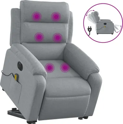 Produktbild von vidaXL Elektrischer Massagesessel mit Aufstehhilfe Hellgrau Stoff