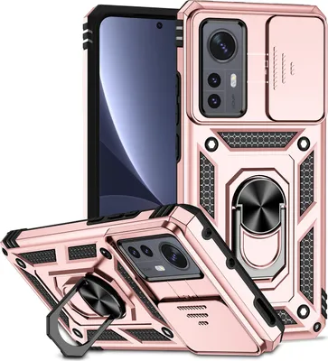 Produktbild von Xiaomi 12 / 12X Hülle mit Schiebe Kamera Schutz und Ringhalter Ständer Robust Rüstung Schutzhülle für Xiaomi 12 / Xiaomi 12X Pink