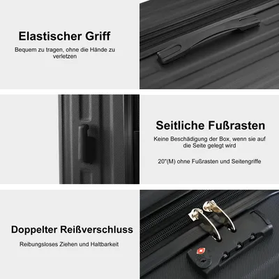 Produktbild von Flieks Koffer, Trolley Handgepäckkoffer, Reisekoffer mit 4 Rollen und TSA Schloss, Zahlenschloss, Hartschale Trolley, XL, Schwarz