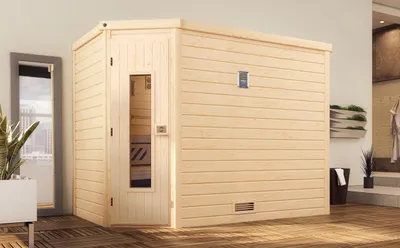 Produktbild von weka Premium Massivholz-Sauna TURKU Gr. 3 Sparset 7,5 kW BioS inkl. digitaler Steuerung x B x T x H x 245 x 195 x 205