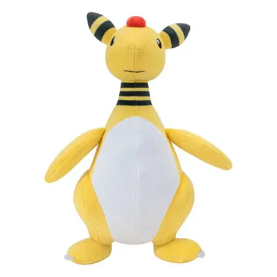 A plush toy of the Pokémon Ampharos is shown against a white background.