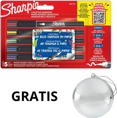 Productafbeelding van Sharpie 2201182, Sharpie Kreativmarker ACRYLIC, penseelpunt, blisterverpakking van 5 stuks