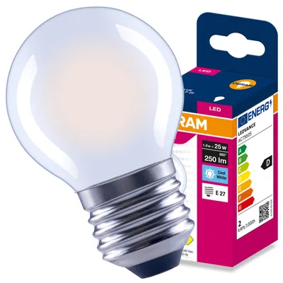 Produktbild von LED-Lampe E27, Kugelform P45, 1,8W = 25W, 250lm, 4000K (neutralweiß), 300°, Filament, VALUE, Osram, KI-generiertes Bild