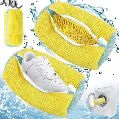 Produktbild von Famanu Schuhwaschbeutel - Wiederverwendbarer Waschbeutel für Sportschuhe und Freizeitschuhe - 2 Stück (Gelb)