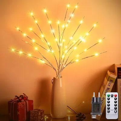 Productafbeelding van Lichtboom - Set van 3 - LED-boom - 60 leds - 8 modi met stekker - Warm wit - Dimbaar - Lichttakken met afstandsbediening - Pasen