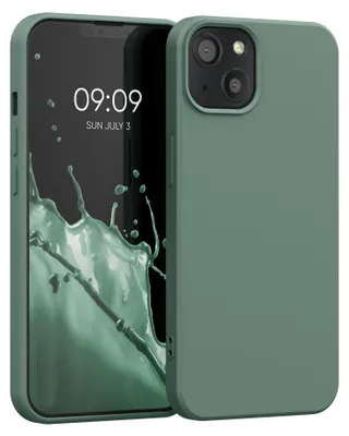 Produktbild von kwmobile Hülle kompatibel mit Apple iPhone 13 Hülle - gummierte TPU Silikon Handyhülle - Schutzhülle für kabelloses Laden - Case in Tannengrün