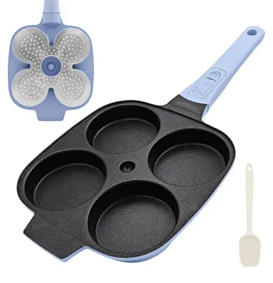 Antihaft-Eierpfanne 4-Fach, Omelettpfanne, abnehmbarer Griff, Induktion, Blau