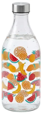 Produktbild von Vivalto Wasserflasche / Trinkflasche Fruity - Glas - transparent - mit Edelstahldeckel - 1000 ml