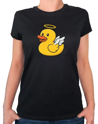 Produktbild von Huuraa Damen T-Shirt Quietscheente Engel Gummiente Angel M Black Bio Baumwolle Fairtrade Damenshirt Geschenkidee