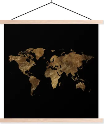 Produktbild von MuchoWow® Textilposter Weltkarte - Braun - Vintage 120x120 cm mit holzfarbenen Rahmen - Textil-Poster