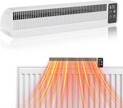 Productafbeelding van JOIEYOU verwarmingsventilator voor snelle opwarming, met 3 ventilatorsnelheden. Verwarmingsventilator met LED-display en timerfunctie, een slimme boxventilator om de efficiëntie van de verwarming te verhogen
