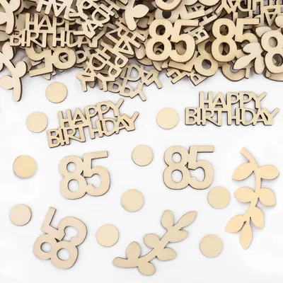 Imagen del producto de Confeti de madera dorado, 100 unidades, de 1,5 a 6,5 cm, para decoración de cumpleaños