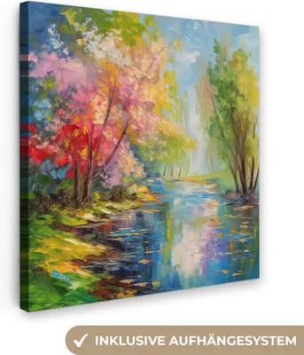 Produktbild von MuchoWow® - Leinwandbilder - Ölfarbe - Landschaft - Natur - Farbenfroh, Wandbild, Wanddeko Bilder Wohnzimmer, 90x90 cm