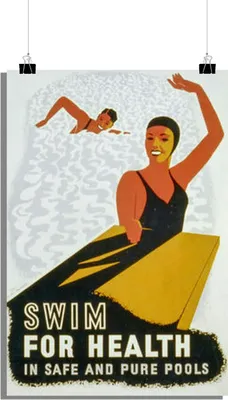 Produktbild von Vintage Poster - Schwimm-Werbung Poster - Retro Bademode Plakat Poster - Nostalgisches Design Poster - 61x91cm - Perfekt zum Einrahmen
