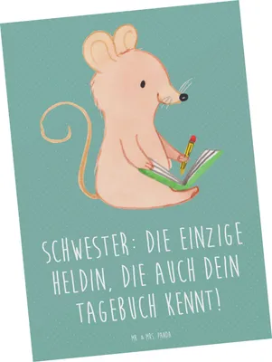 Produktbild von Mr. & Mrs. Panda Postkarte Schwester Heldin - Meeresbrise - Geschenk, Familie, herzerwärmende Sprüche, einzigartige Designs, Fotokarte, Ansichtskarte, Geschwisterliebe