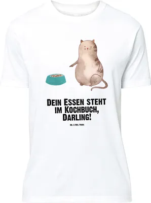 Produktbild von Mr. & Mrs. Panda Größe L T-Shirt Katze Fressen - Weiß - Geschenk, Shirt, mit Spruch, Tshirt