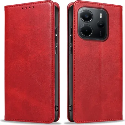 Produktbild von Handyhülle für Xiaomi Redmi Note 14 5G Kunstleder Flip Cover Hülle Handytasche Case Kartenfach Farbe: Rot