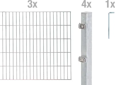 Produktbild von Alberts Doppelstabmatten Zaun, Höhe 100 cm, Länge 6 m, Zaun-Komplettset zum Einbetonieren, feuerverzinkt, Pfosten 60x40 mm
