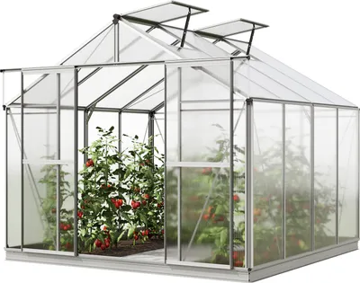 Obrázek produktu pro GFP skleník Orchidee 4 hliníkový rám 256 x 256 cm polykarbonátové desky - se základovým rámem a autom. otevíráním oken