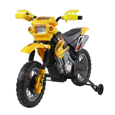 Image de HOMCOM Moto électrique enfants, moto cross pour enfants avec batterie 6 V, phares, musiques et roues d'entraînement, 3 à 6 ans, charge 25KG, jaune et noir