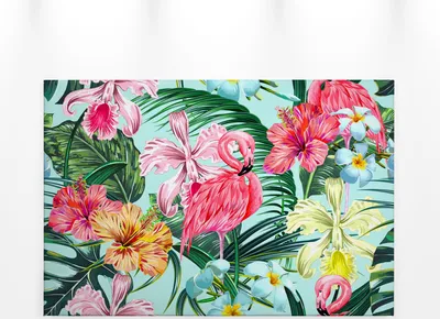 Produktbild von Blumen Leinwandbild Flamingos 90x60 DD120265 Wandbild Grün Rosa Leinwand Natur