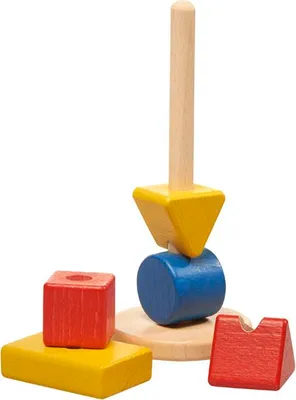 Produktbild von Geo-Stecksäule aus Holz, bunt, zur Förderung von Feinmotorik und räumlichem Denken