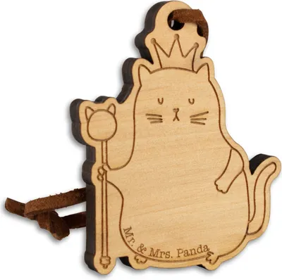 Produktbild von Mr. & Mrs. Panda Anhänger Katze König - Geschenk, Schlüsselbund, Katzen, Familie, Queen, glücksbringer, Holzanhänger, Krone, Schlüsselanhänger, Königlich, Taschenanhänger