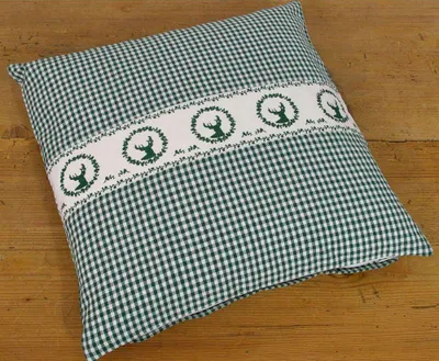 Produktbild von Kissen-Bezug 40x40 cm Landhaus-Stil Hirsch grün weiß Baumwolle