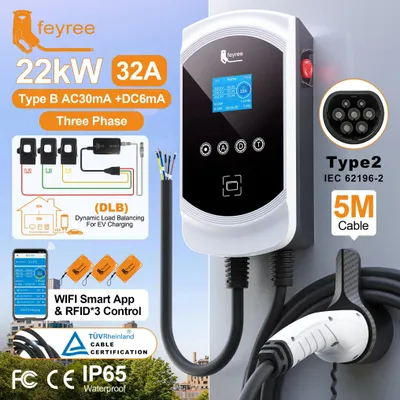 Obrázek produktu pro Nabíjecí stanice 22 kW, 32A, třífázová - konektor Type 2 - kabel 5 metrů - stupeň krytí IP66 (vodotěsná)