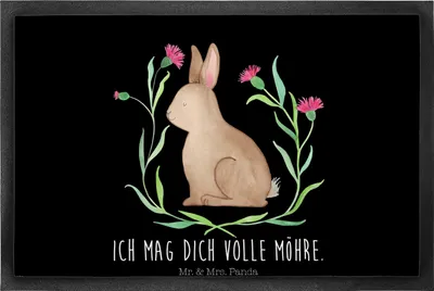 Produktbild von Mr. & Mrs. Panda Schmutzfangmatte Hase Sitzen 40 x 60 cm - Schwarz - Geschenk, fußmatte, Gummimatte, Frohe Ostern, Fußabstreifer, Kaninchen, Osterhase, Liebe, Fussmatte