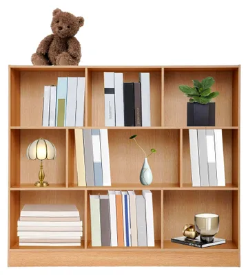 Produktbild von Bücherregal mit 9 Fächern, Standregal mit 3 Ebenen, Würfelregal für Wohnzimmer, Arbeitszimmer und Büro, 120x23x100cm (Holzfarbe)