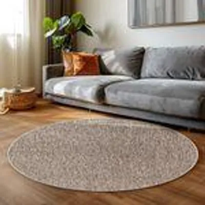 Produktbild von Moderner Kurzflorteppich mit dezenter Struktur - schlicht und stilvoll für Wohnzimmer und Schlafzimmer, Größe: 160 cm Rund, Farbe: Beige