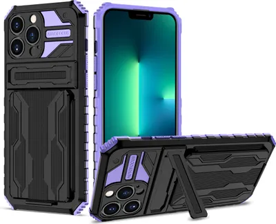 Immagine prodotto di custodia per iPhone 13 Pro, Custodia ibrida di protezione robusta con portacarte e supporto per iPhone 13 Pro Viola
