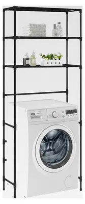 Produktbild von Waschmaschinenregal mit 3 Ablagen in Schwarz 69x28x169 cm für das Badezimmer