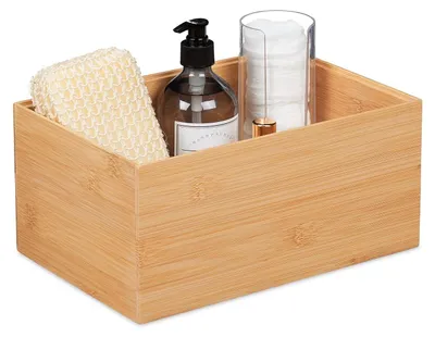 Imagen del producto de TRANKIELO® - Caja de bambú sin tapa - Apilable y resistente - 30 x 20 x 14 cm - Aspecto natural