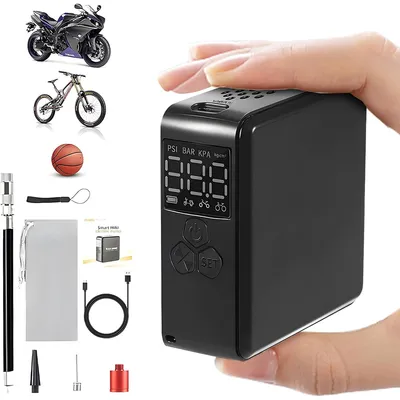 Produktbild von Tragbare Mini-Akku-Luftpumpe 150 PSI,Elektrischer Kompressor mit LCD-Display,Typ-C, für Fahrrad, Auto, Motorrad und Sportbälle, 2400mAh Elektropumpe