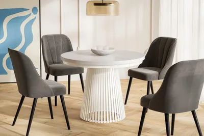 Immagine prodotto di Tavolo da Pranzo Allungabile, Tavolo da Cucina Rotondo, Stabile Costruzione con Gambe in Metallo, Diametro 100 cm, Bianco, Collezione Nero