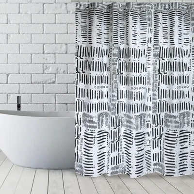 Produktbild von Duschvorhang spirella Connection Textil 180 x 200 cm weiß schwarz