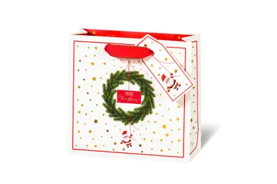 Produktbild von Weihnachten Geschenktasche CD-Format Santa is coming Weihnachtsmann Kranz