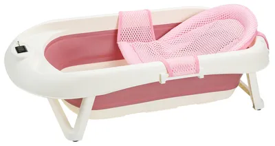 Produktbild von Vigevee Baby Badewanne faltbar 83 × 46 cm, mit Temperaturanzeige, Liegenetz und Shampoo-Becher, für 0–12 Monate, Rosa